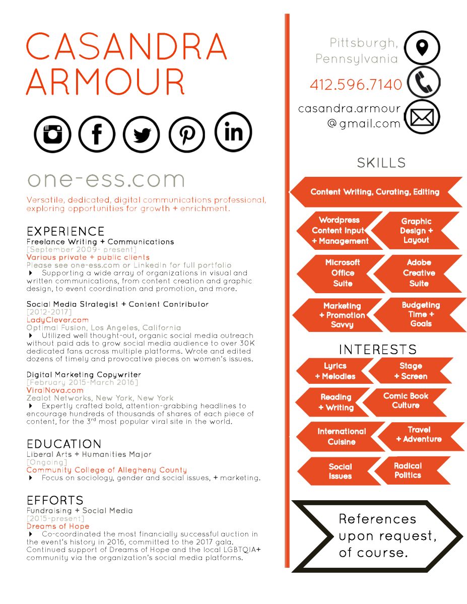 Casandra Armour unique resume 2017