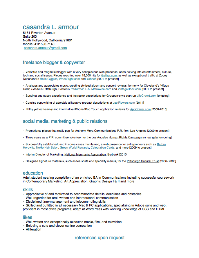 Casandra Armour Formal Resume